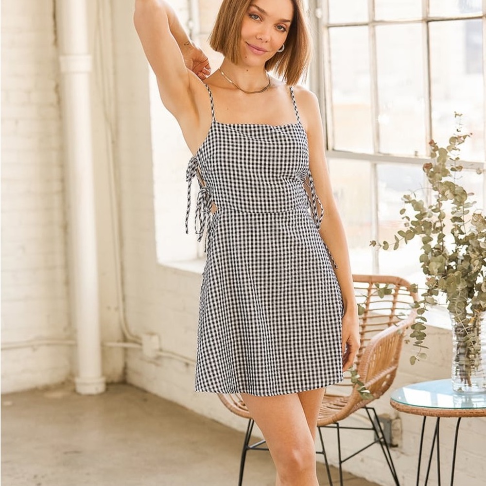 Lulus Black Gingham Side-Tie Mini Dress
